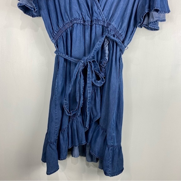 Lauren Conrad Chambray Ruffle Trim Tie Waist Flutter Sleeve Mini Dress XXL 2XL - Picture 2 of 6